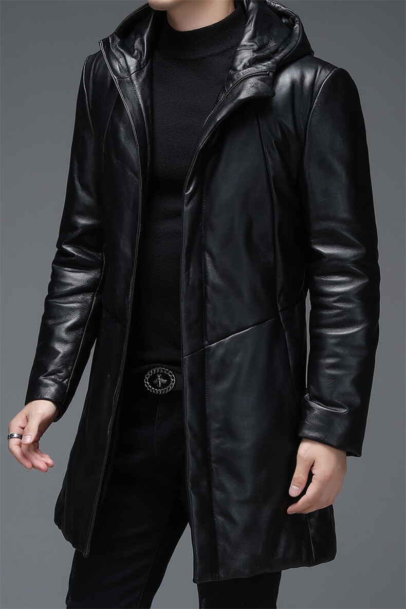 WL-C275冬季男士羽绒服外套连帽宽松白鸭绒中长款皮衣男P710,男装皮衣,电商B360