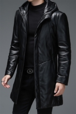WL-C275冬季男士羽绒服外套连帽宽松白鸭绒中长款皮衣男P710，男装皮衣，电商B360