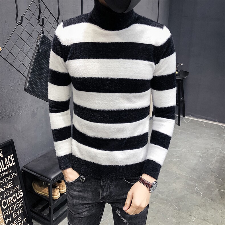 冬季加厚条纹仿貂绒高领长袖针织衫毛衣C301-M1017-P70,男装针织衫/毛衣,电商C301