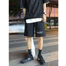 wassuphappy字母运动短裤男夏季2025新款潮牌宽松中裤休闲五分裤，男装牛仔裤，星座502