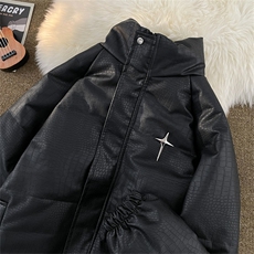 2024新款冬季潮牌PU皮棉衣男高级感加厚羽绒棉服外套W8049-P105，男装棉衣，星座512-4