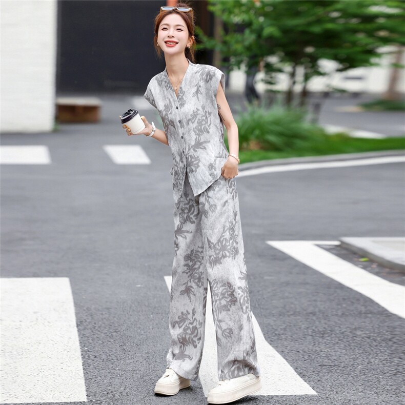 时尚印花套装女2025夏季爆款小个子气质名媛减龄显瘦休闲两件套潮,女装套装/套裙,梦依杭