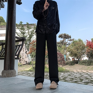 现货 新中式风夏季休闲冰丝高级感垂感直筒西裤男 KK433-P55图片