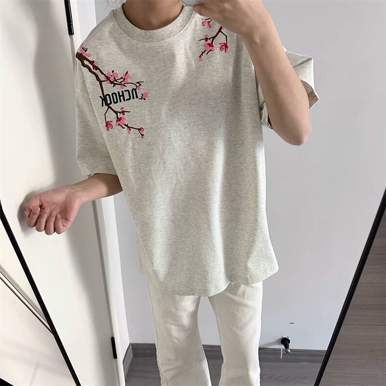万针全刺绣工艺抖音得物高品质260克重磅纯棉双纱美式高街短袖T恤图片