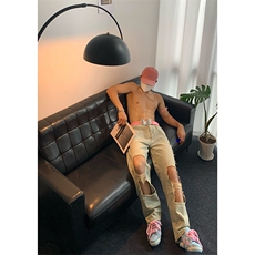 B221美式ins高街小众情侣款大破洞牛仔裤LK23078-P55控78，男装牛仔裤，电商B221