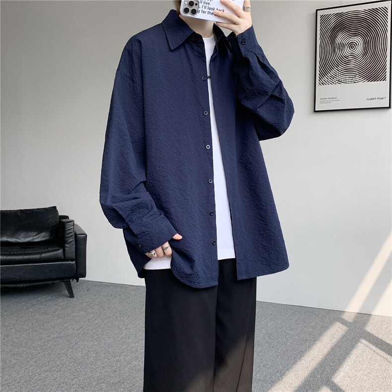 8XL-M泡泡纱盐缩肌理长袖衬衫男春季冰丝外套防晒衬衣CS29007P40,男装防晒衣,电商B312