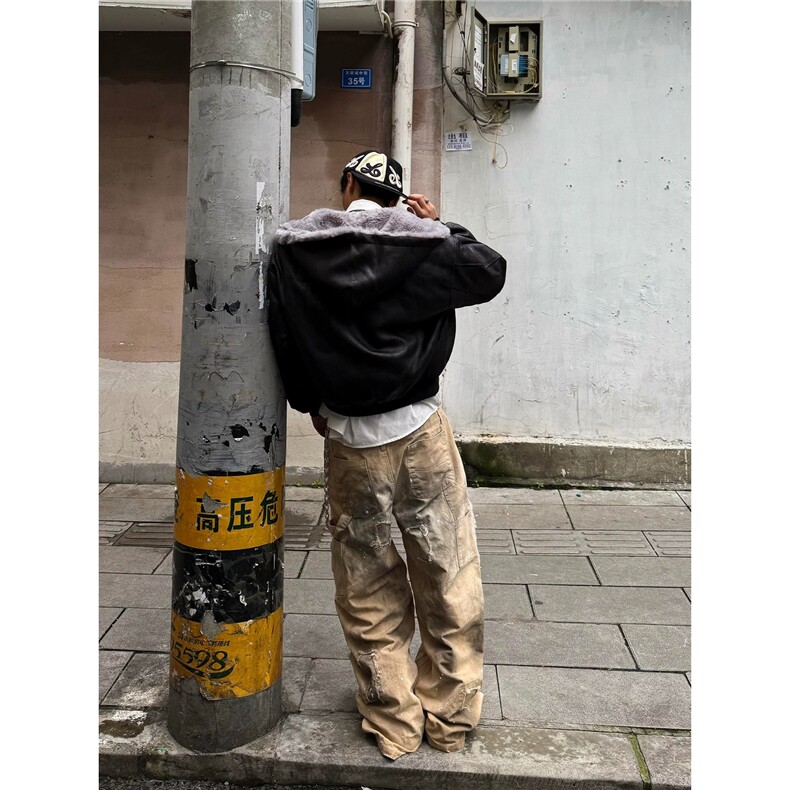霜冻裂纹皮1500G仿水貂连帽座山雕PU皮外套高级感加绒棉服夹克潮,男装夹克,星座1210-1