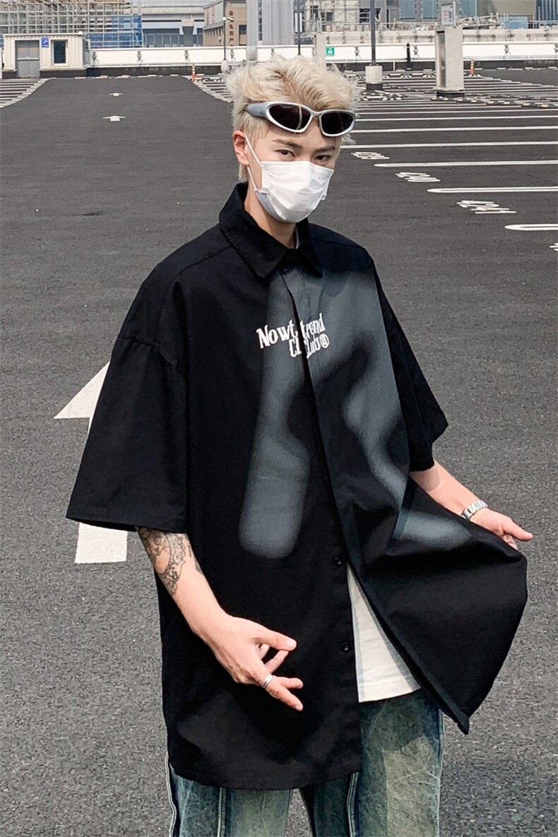 美式街头字母印花短袖衬衫男宽松情侣休闲衬衣XZ514-2-202431-P58,男装T恤,星座514-2(原B239)