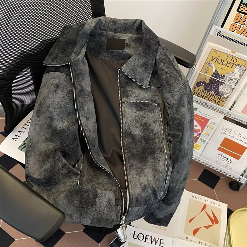 美式复古男春秋季潮牌宽松高级感机车夹克pu皮外套W9331/P90,男装夹克,星座506B