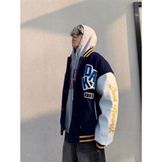 vibe简约棒球领美式刺绣棒球服外套春秋宽松潮长袖JV77，男装夹克，星座1116A（原606A-3）