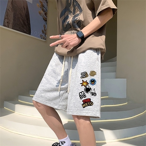 嘻哈潮流涂鸦休闲短裤男款夏季潮牌外穿宽松直筒阔腿运动五分裤子图片