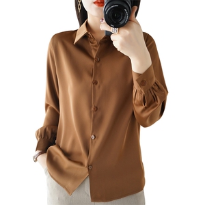 爆款醋酸缎面衬衫女百搭大码单排扣高级感法式设计感小众薄款衬衣图片