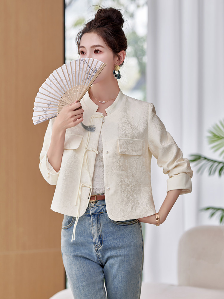 【现货】新中式黑色小西装盘扣衬衣外套女2024春季新款时尚高级感,女装短外套,梦懿尔