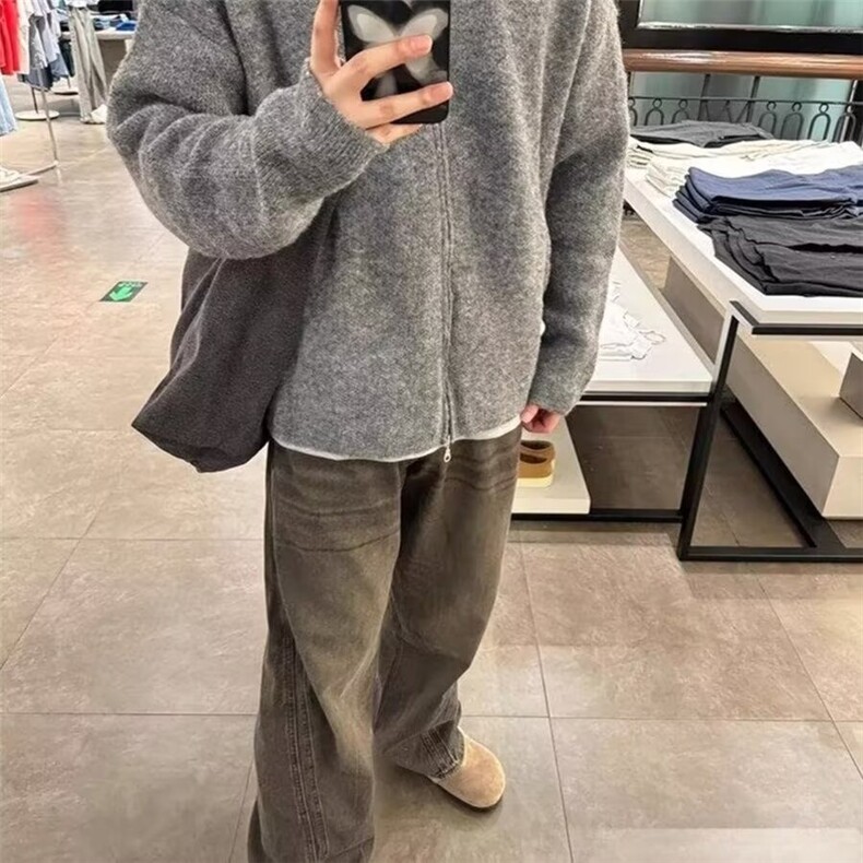 2025秋冬新款开衫毛衣美式复古休闲针织衫男纯色外套,男装针织衫/毛衣,四季星座505