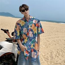 EQ19夏威夷风沙滩旅游衬衫男女情侣装夏季短袖衬衣潮流百搭P40，男装衬衫，电商C306-1