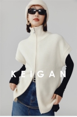 时尚女士秋冬羊毛拉链高领马甲显瘦保暖必备单品，女装马甲，洁纯羊绒