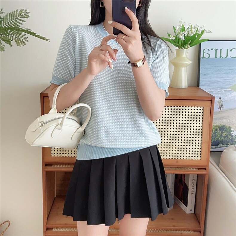 短袖女宽松高品质T恤衫半袖针织打底衫,女装T恤,九嘉羊绒