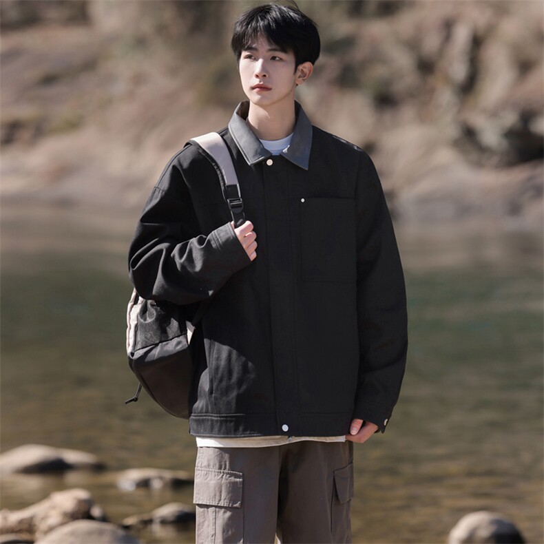 春秋季撞色翻领工装夹克宽松休闲潮流外套男A406 JK3520 特P85图片