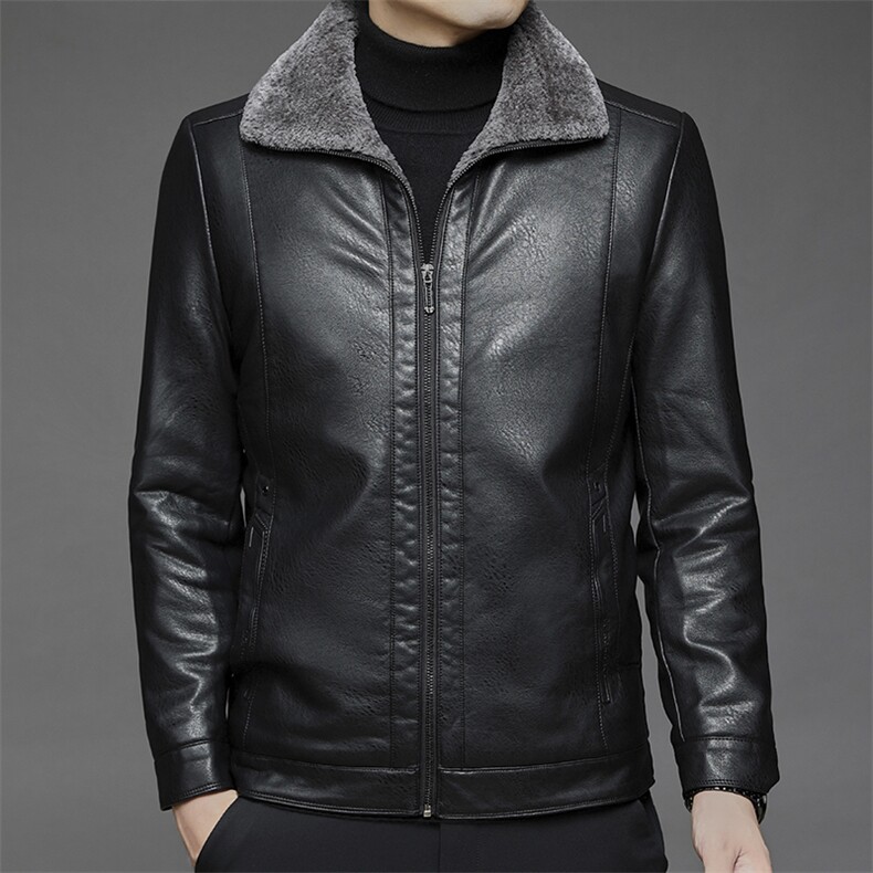春秋季商务休闲皮衣男宽松加厚潮流上衣中年男士翻领时尚百搭外套，男装皮衣，电商B212（原钱塘6029）