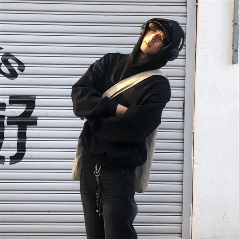 抖音得物高品质二开秋冬美式高街重磅结构辑明线连帽卫衣外套W75,男装卫衣,电商A486-1
