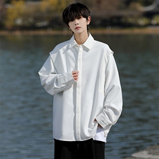 8XL-M春夏假两件衬衫长袖大码痞帅高级感衬衣垂感外套CS9005/P60，男装衬衫，电商B238
