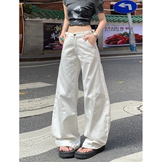 复古阔腿牛仔裤女春秋高腰直筒宽松显瘦小众设计感拖地裤NL9017，男装牛仔裤，星座1116A（原606A-3）