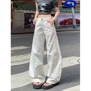 复古阔腿牛仔裤女春秋高腰直筒宽松显瘦小众设计感拖地裤 NL9017图片