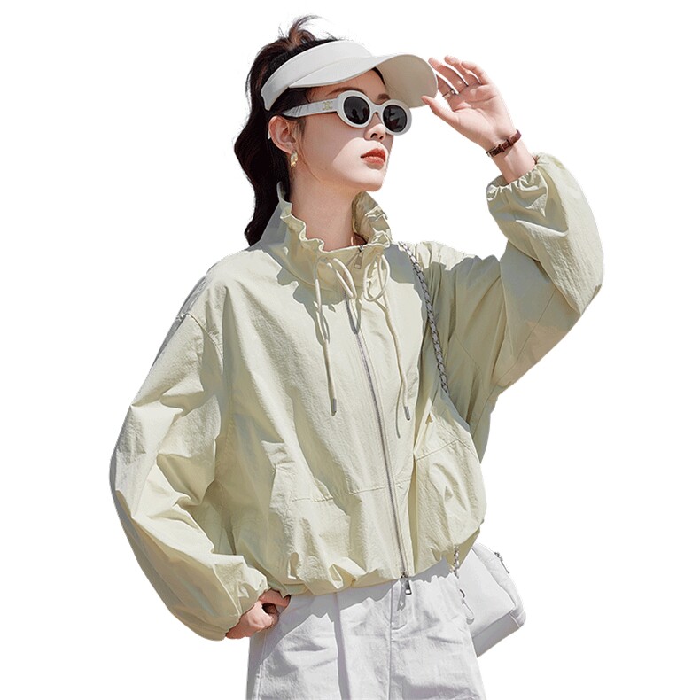 清新绿色防晒衣女款夏季2025新款韩版宽松休闲轻薄透气防晒服外套,女装短外套,靓衣阁