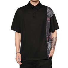 M-6XL夏装新款港风复古潮民族风拼接大码POLO衫男PL37p45，男装民族服装，电商A018