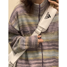 彩虹条纹拉链毛衣开衫男款秋冬季美式复古撞色渐变立领针织衫外套，男装针织衫/毛衣，星座908-1