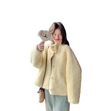 新品现货奶黄色皮毛一体羊羔毛外套2C007-503-P195-K288，女装短外套，2C007
