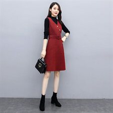洋气时尚套装女2021秋新款女装两件套连衣裙气质显瘦打底套裙，女装套装/套裙，慧尚依恋
