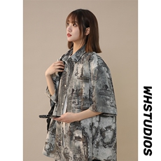 抖音品复古夏季美式高街印染短袖衬衫男225-2-CS806-P38控55，男装T恤，星座225-2