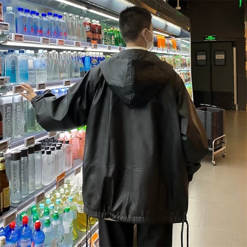秋冬季美式街头潮PU皮机车风连帽皮衣情侣上衣潮夹克外套男,男装皮衣,星座410-7