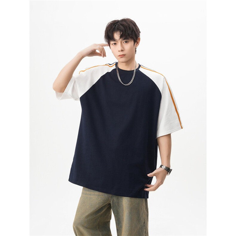 纯棉夏季新款港风日系拼色拼接圆领短袖T恤XZ608-T2517-P35控48，男装T恤，星座608(原A046)