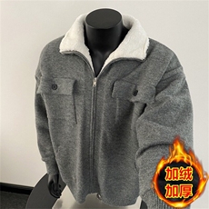 复古羊羔绒翻领针织夹克开衫工装外套男慵懒保暖棉衣MT26，男装针织衫/毛衣，星座1116A（原606A-3）
