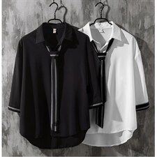 1情侣领带款M-5XL大码潮流休闲短袖衬衫男七分袖衬衣7874P45控68，男装T恤，星座226-2