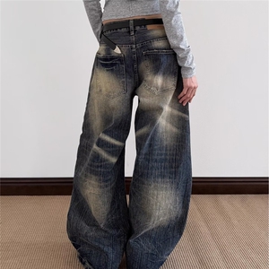 阔腿牛仔裤男女新款复古高腰宽松显瘦拖地美式直筒裤WLC6644-P58图片