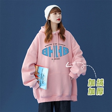 中性秋季潮流欧美印花上衣宽松连帽卫衣W236JRP35控58加绒P45，男装卫衣，A247A