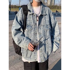 美式腰果花牛仔夹克男春秋潮宽松男装痞帅高级感外套HH364P60，男装工装外套，星座1013-5