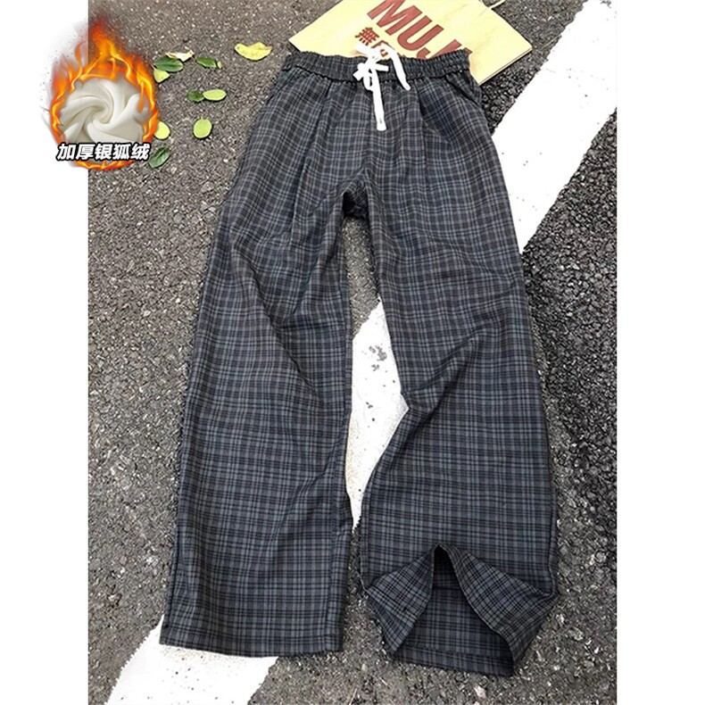 网图慎用中性风保暖银狐绒宽松格子休闲裤K5714J加绒-特P45控88,男装棉衣,电商A001-1