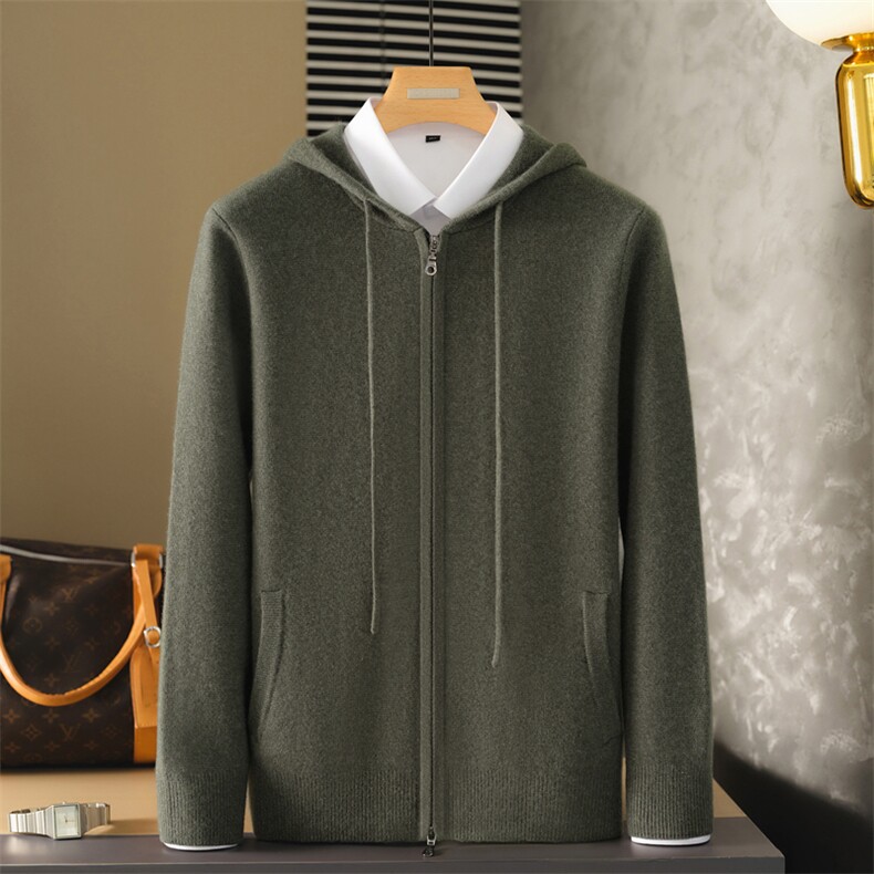 2025年秋季新款百搭男士抽绳连帽衫，男装羊绒套衫，麦纱纱羊绒