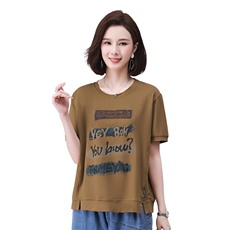 时尚宽松印花拼接短袖T恤女夏季新款韩版百搭显瘦休闲上衣，女装衬衫，叶笙衣