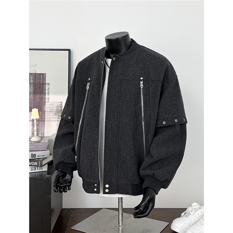 【现货】25秋美式复古拼接棒球服拉链夹克呢外套705-1-W8867-P95,男装夹克,星座705-1
