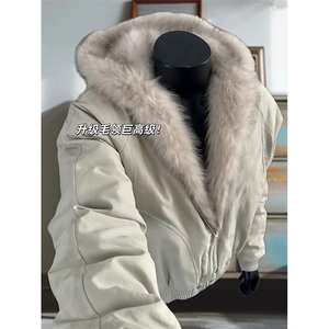 现货高品质美式高街冬季重磅硬挺短款座山雕毛领棉衣男女加厚外套