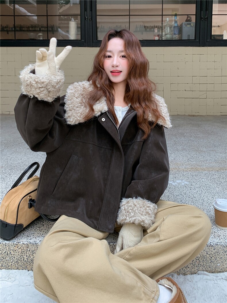 毛绒翻领加厚保暖皮衣女冬小个子皮外套,女装皮衣,2C225
