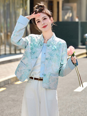 新中式刺绣提花短外套女2026春装新款今年超火小香风上衣，女装短外套，艾仟回(原伊仟回)