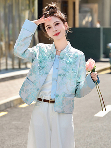 新中式刺绣提花短外套女2026春装新款今年超火小香风上衣图片