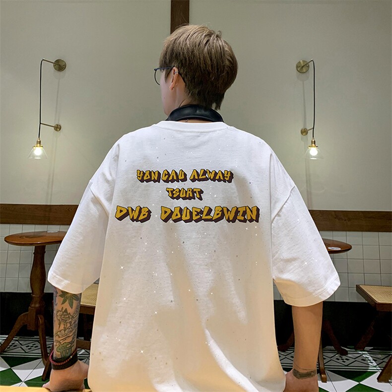 量大优供抖音视频支持得物配合二开美式满天星亮片短袖T恤MTX351,男装T恤,电商A486