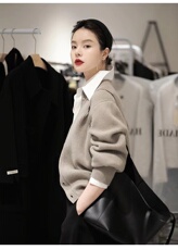 韩系针织开衫女秋冬新款流行软糯毛衣外套慵懒外搭，女装羊毛衫，恩泰羊绒